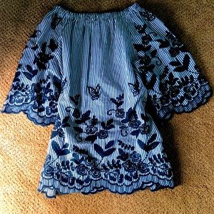 Sorrento Blue and White Embroidered Summer Blouse